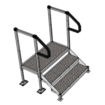 Die Stahltreppe mit drei Stufen und Geländer