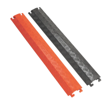 Fastlane Kabelschiene in schwarz und orange nebeneinander, in der Ansicht von oben